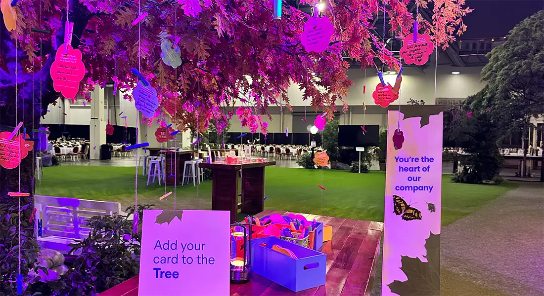 sales kickoff attendees decorated a tree with words of encouragement